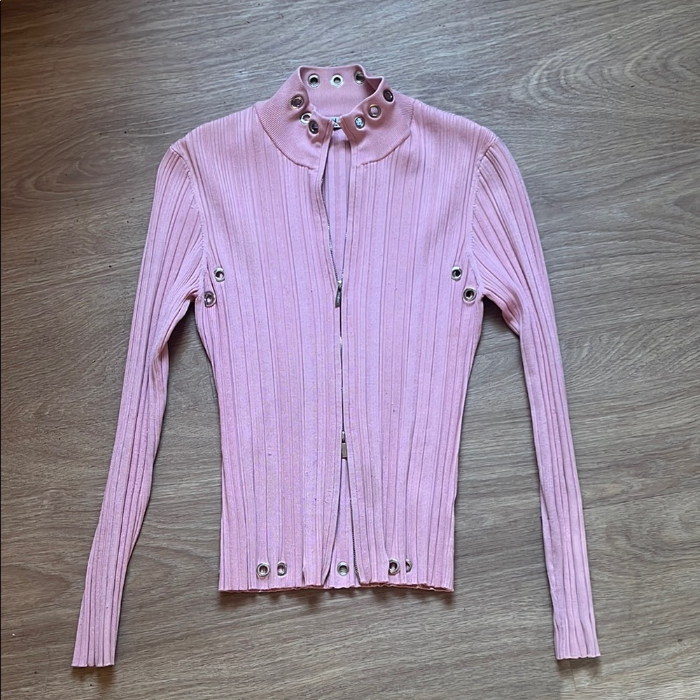 Y2K Pink Ribbed Long Sleeve sweater top